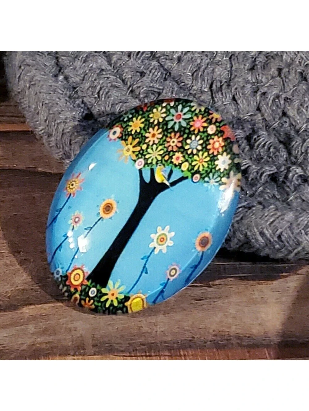 Handmade Tree of Life 40x30mm Oval Tempered Glass Cabochon 6939-L